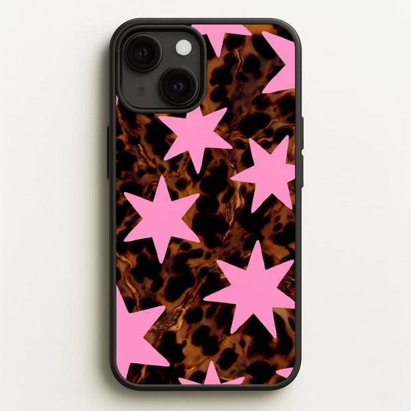 Tortoiseshell Star Scatter - Pink Phone Case - iPhone 13 Mini / Standard