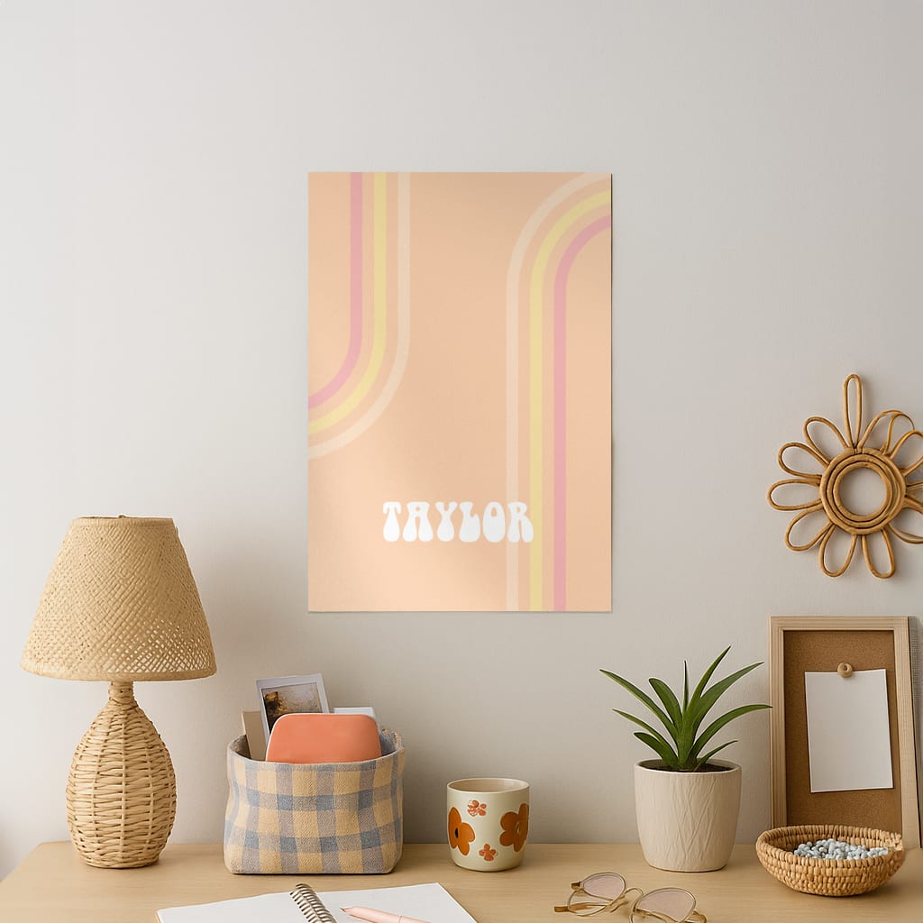 Retro Orange Personalised Name Art Print