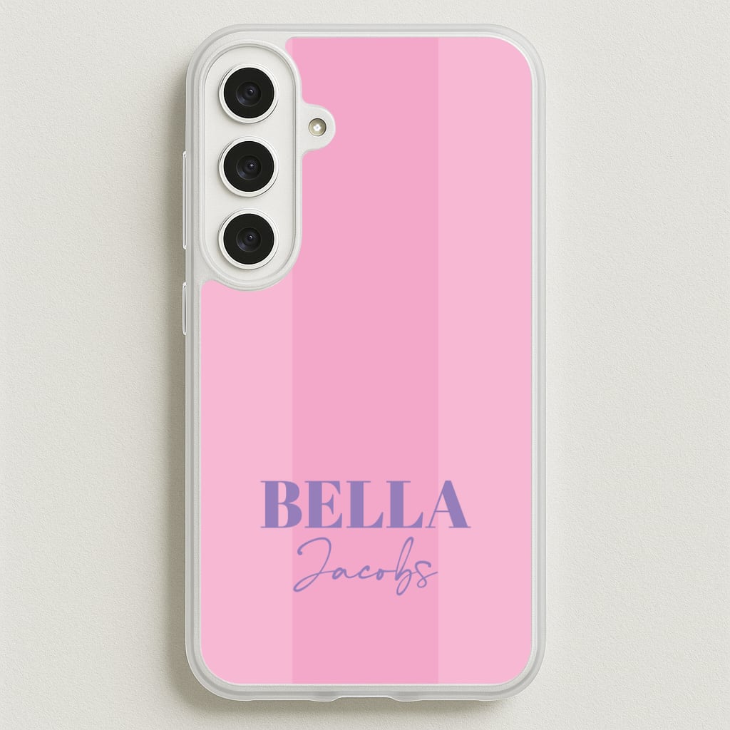 Pink Stripe Personalised Name Phone Case for Galaxy S25FE