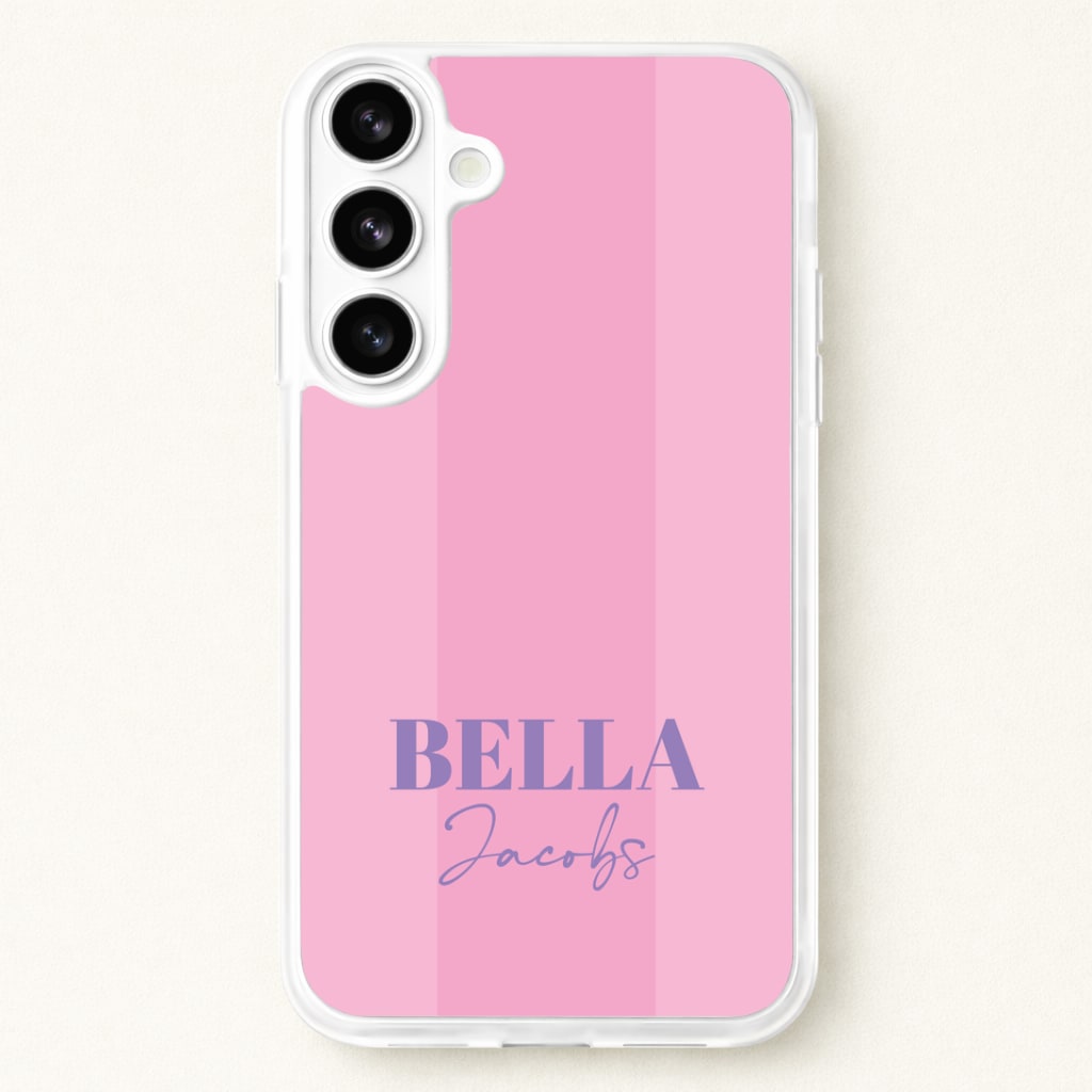 Pink Stripe Personalised Name Phone Case for Galaxy S26