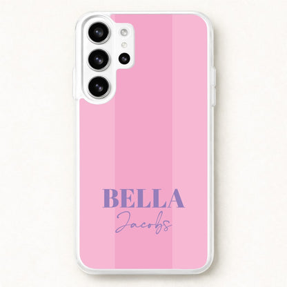 Pink Stripe Personalised Name Phone Case for Galaxy S26 Ultra