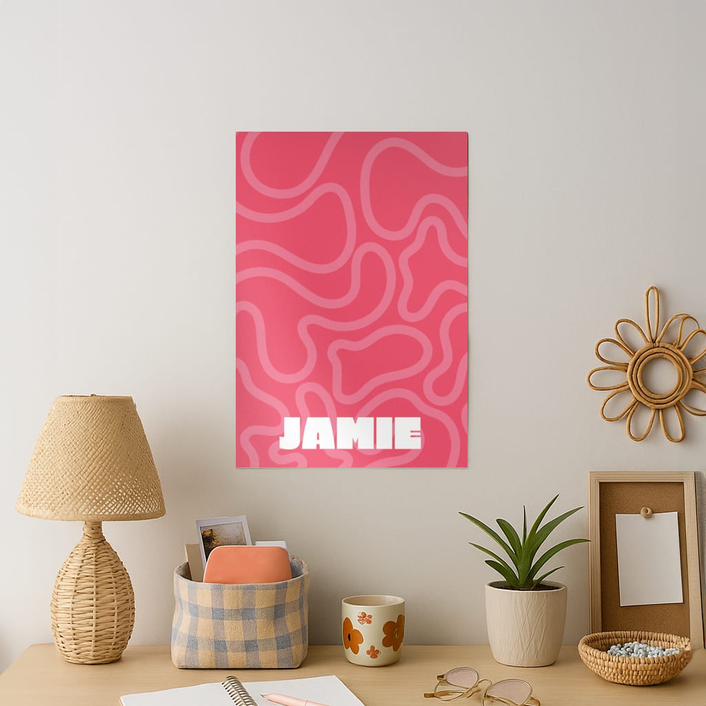 Red And Pink Squiggles Personalised Name Art Print