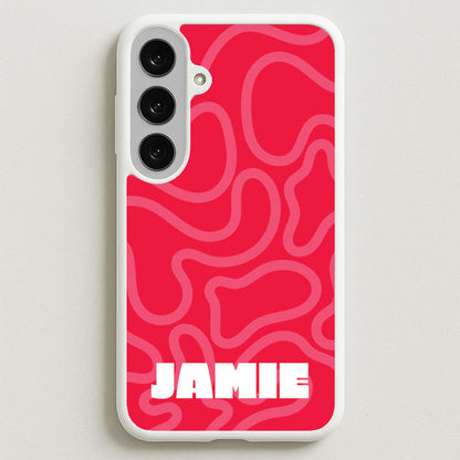 Red And Pink Squiggles Personalised Name Phone Case for Galaxy S25FE