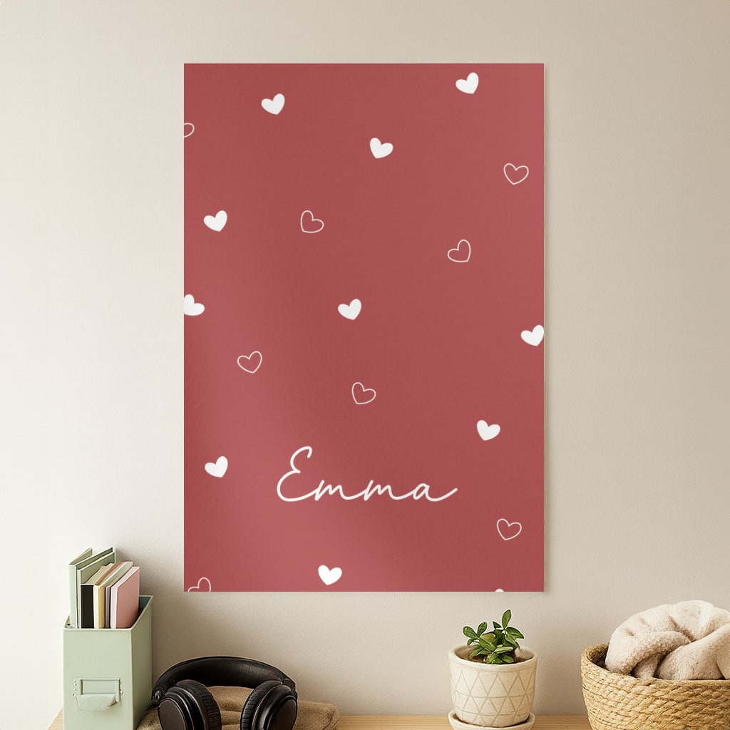 Red Hearts And Outlines Personalised Name Poster