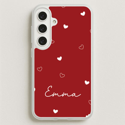 Red Hearts And Outlines Personalised Name Phone Case for Galaxy S25FE