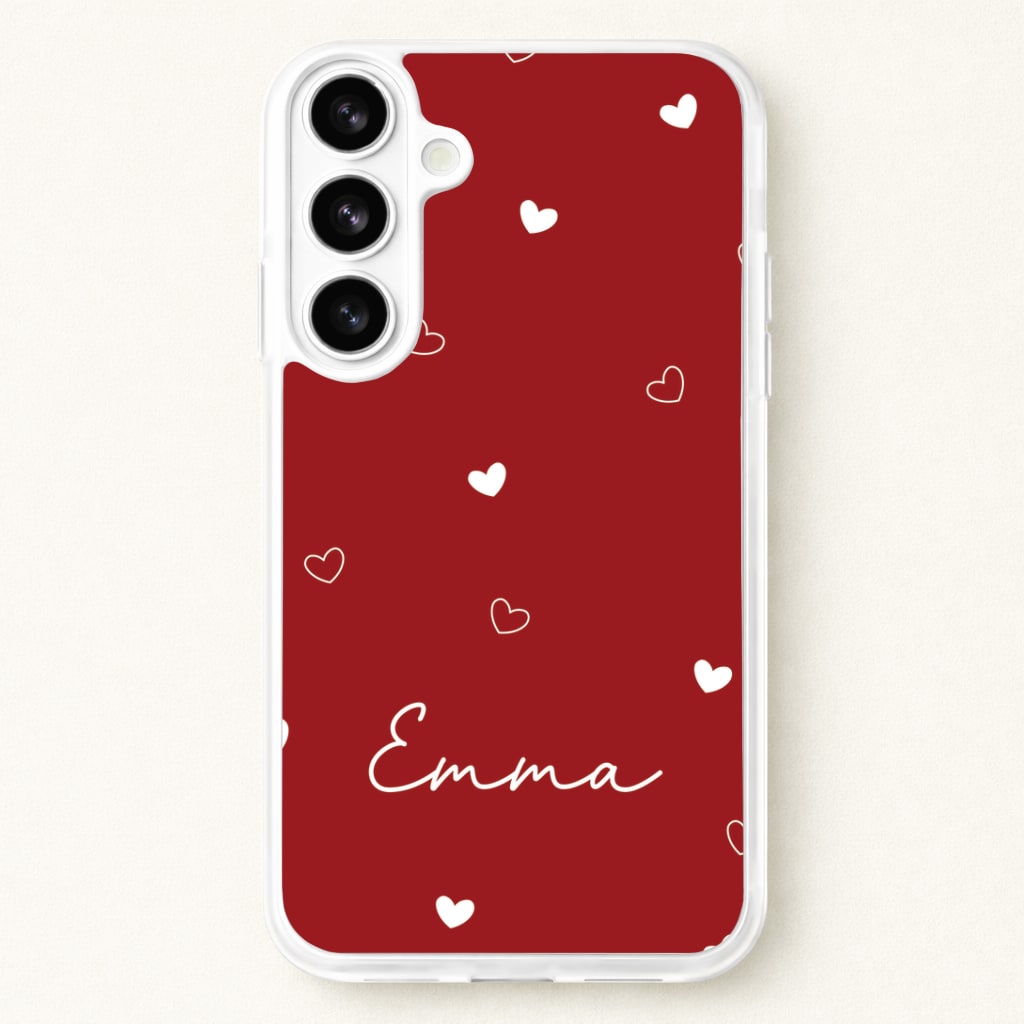 Red Hearts And Outlines Personalised Name Phone Case for Galaxy S26