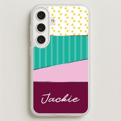 Geometric Patterns Personalised Name Phone Case for Galaxy S25FE