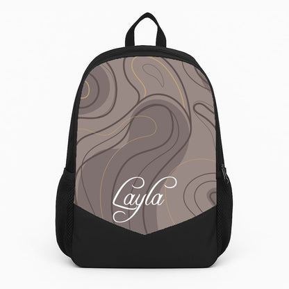 Brown Marble Waves Personalised Name Backpack