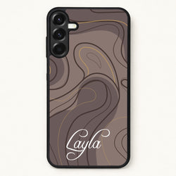 Brown Marble Waves Personalised Name Phone Case for Galaxy A57