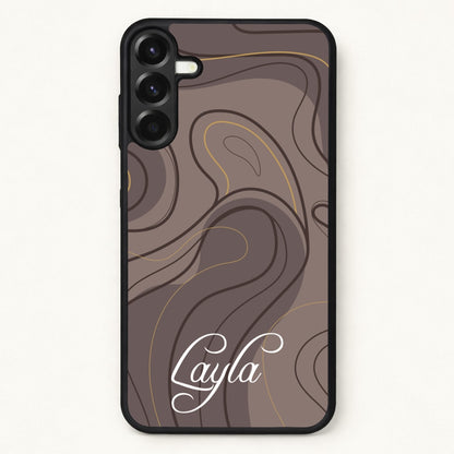 Brown Marble Waves Personalised Name Phone Case for Galaxy A17