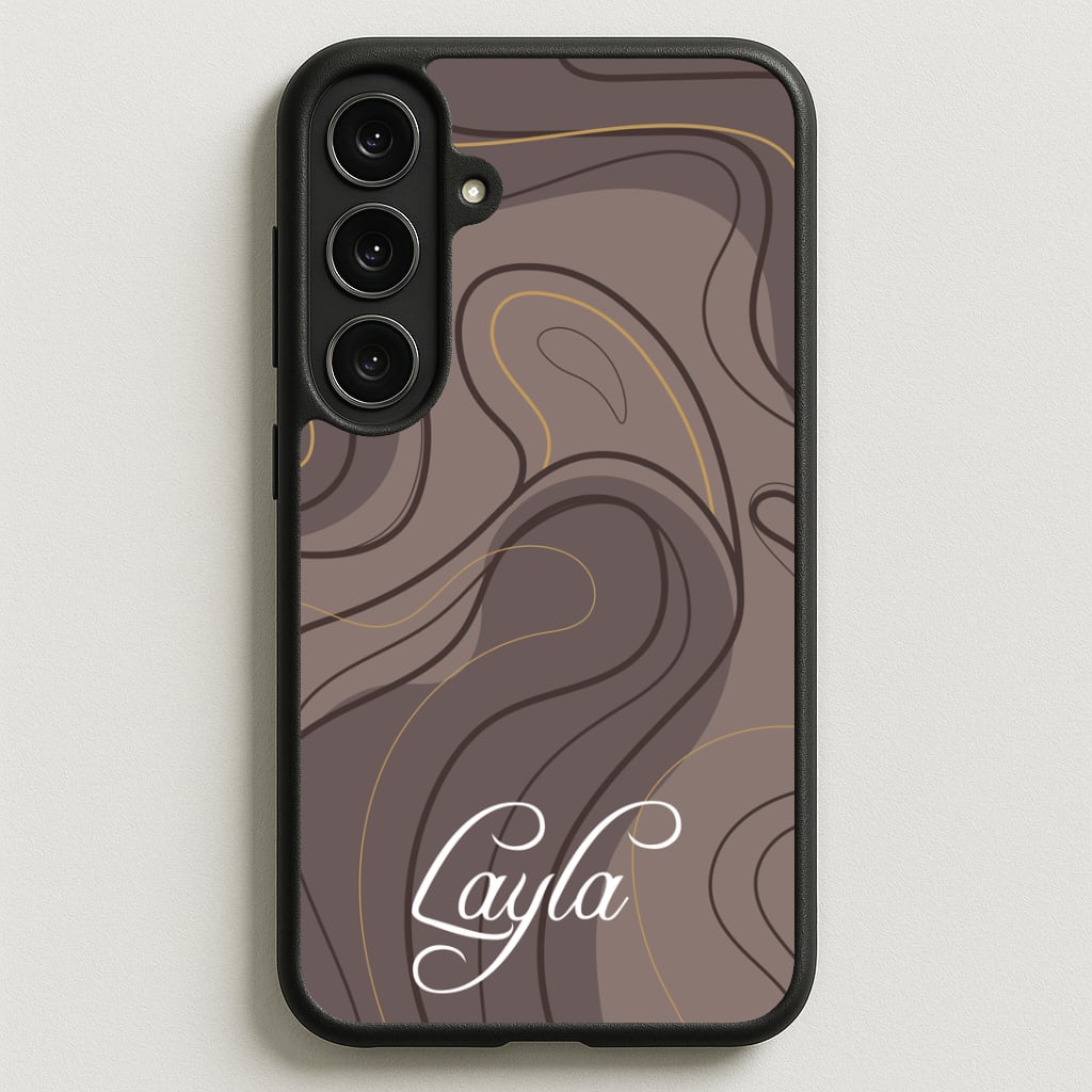 Brown Marble Waves Personalised Name Phone Case for Galaxy S25FE