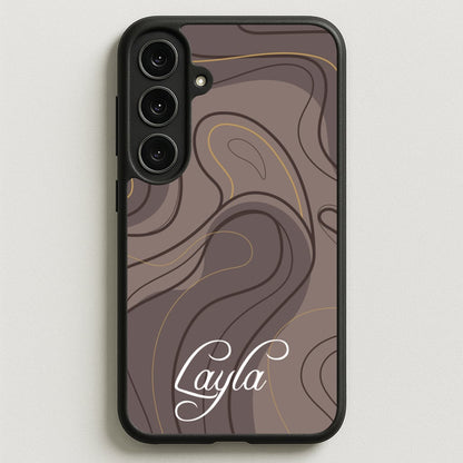 Brown Marble Waves Personalised Name Phone Case for Galaxy S25FE
