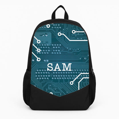 Blue Circuit Board Personalised Name Backpack