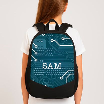 Blue Circuit Board Personalised Name School Bag