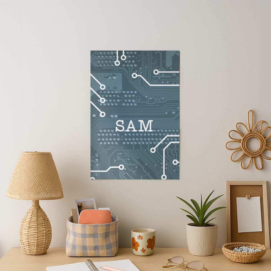 Blue Circuit Board Personalised Name Art Print