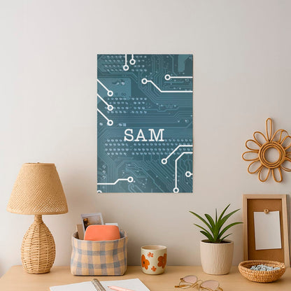 Blue Circuit Board Personalised Name Art Print