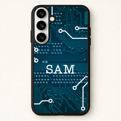 Blue Circuit Board Personalised Name Phone Case for Galaxy S26 Plus