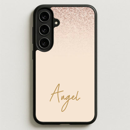 Peach Glitter Personalised Name Phone Case for Galaxy S25FE