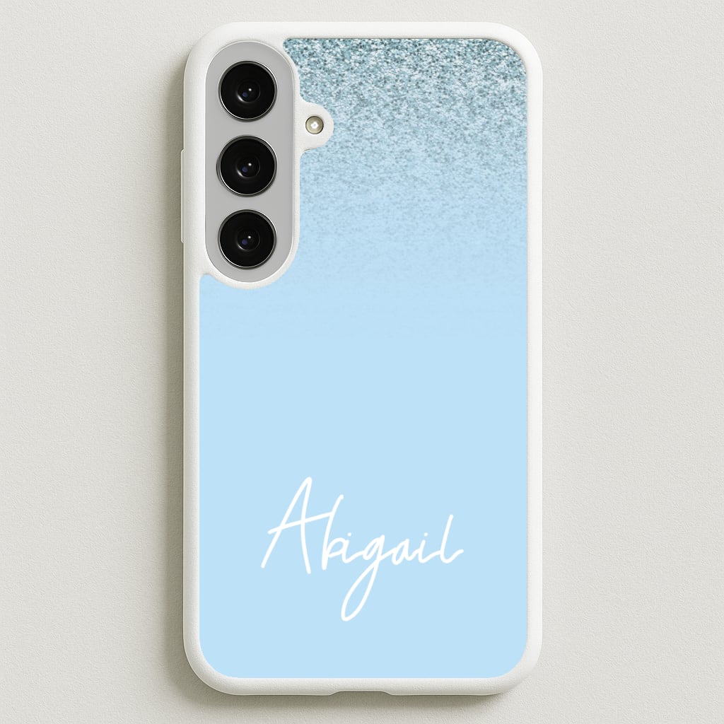 Blue Glitter Personalised Name Phone Case for Galaxy S25FE