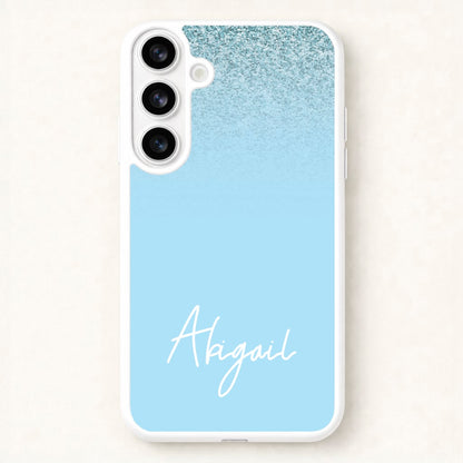 Blue Glitter Personalised Name Phone Case for Galaxy S26