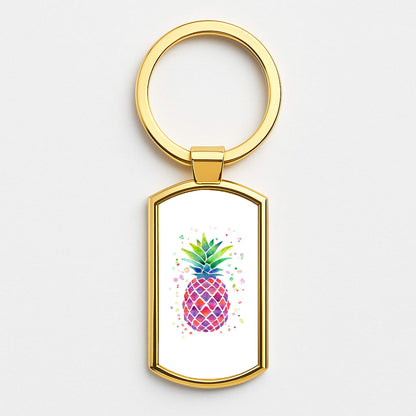 Watercolour Pineapple Gold Keyring