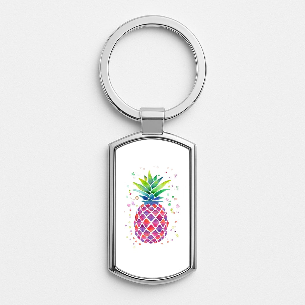 Watercolour Pineapple Silver Keyring