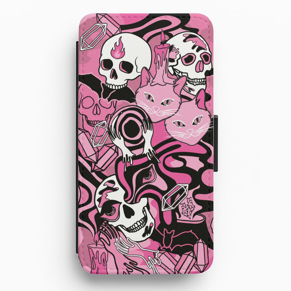 Pink Occult Doodle Collage Flip / Wallet Phone Case