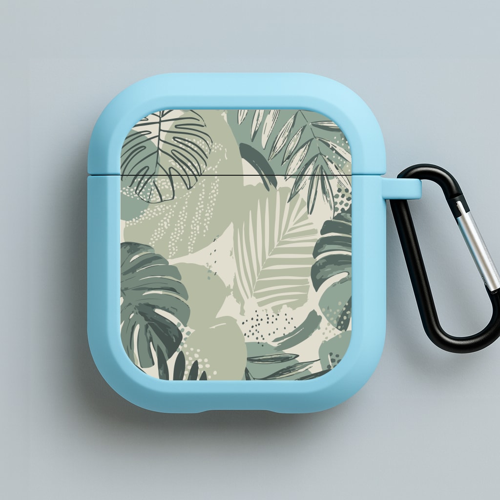 Green Leaf Pattern - Foliage Blue AirPods Case