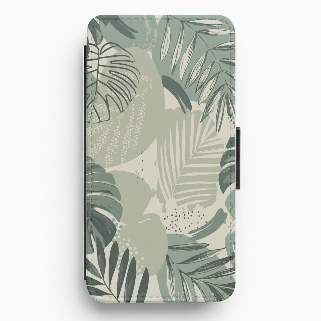 Green Leaf Pattern - Foliage Flip / Wallet Phone Case