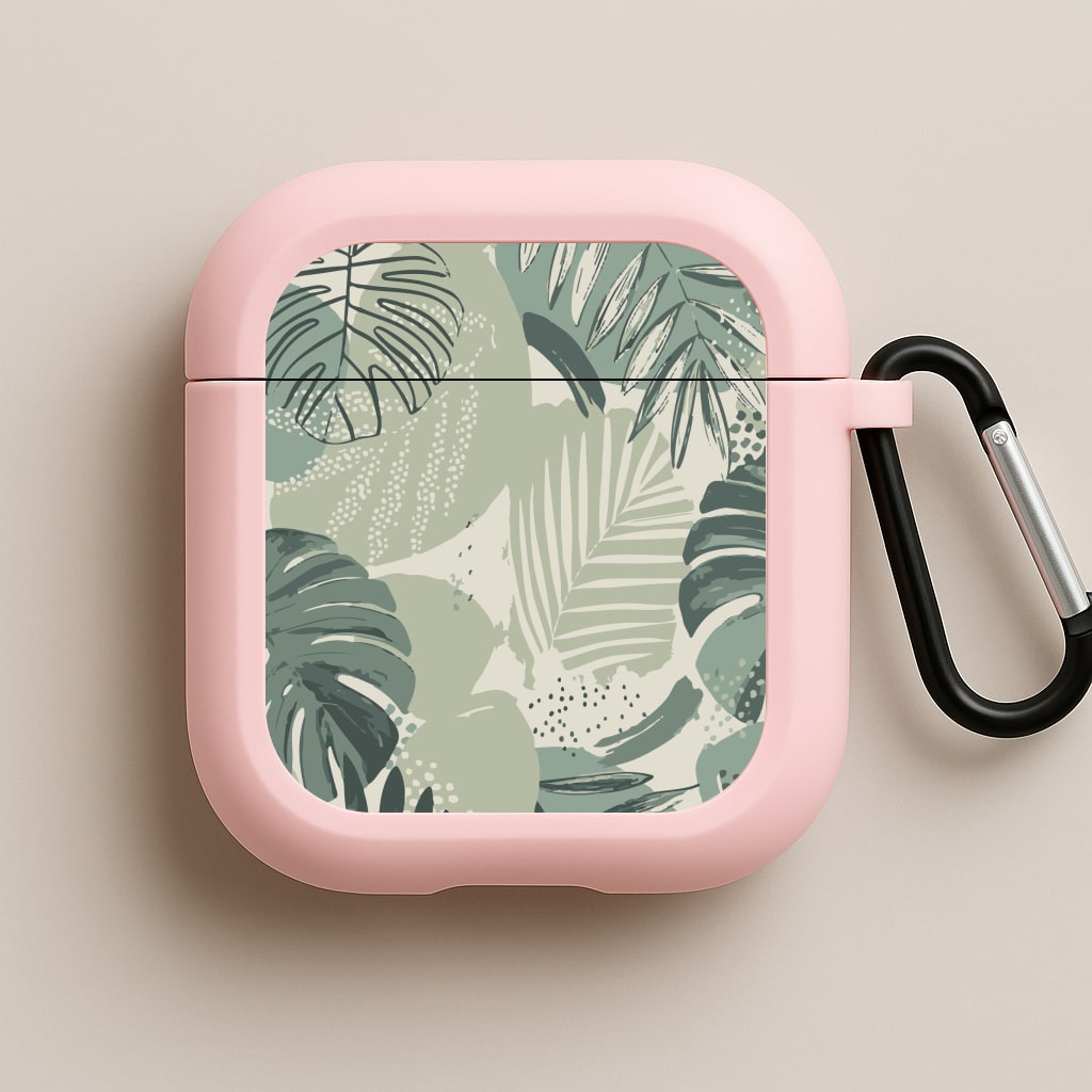 Green Leaf Pattern - Foliage Pink AirPods Case