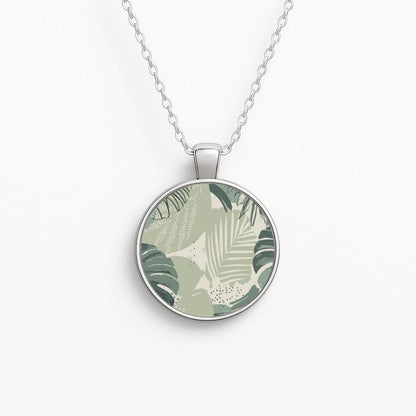 Green Leaf Pattern - Foliage Circle Necklace