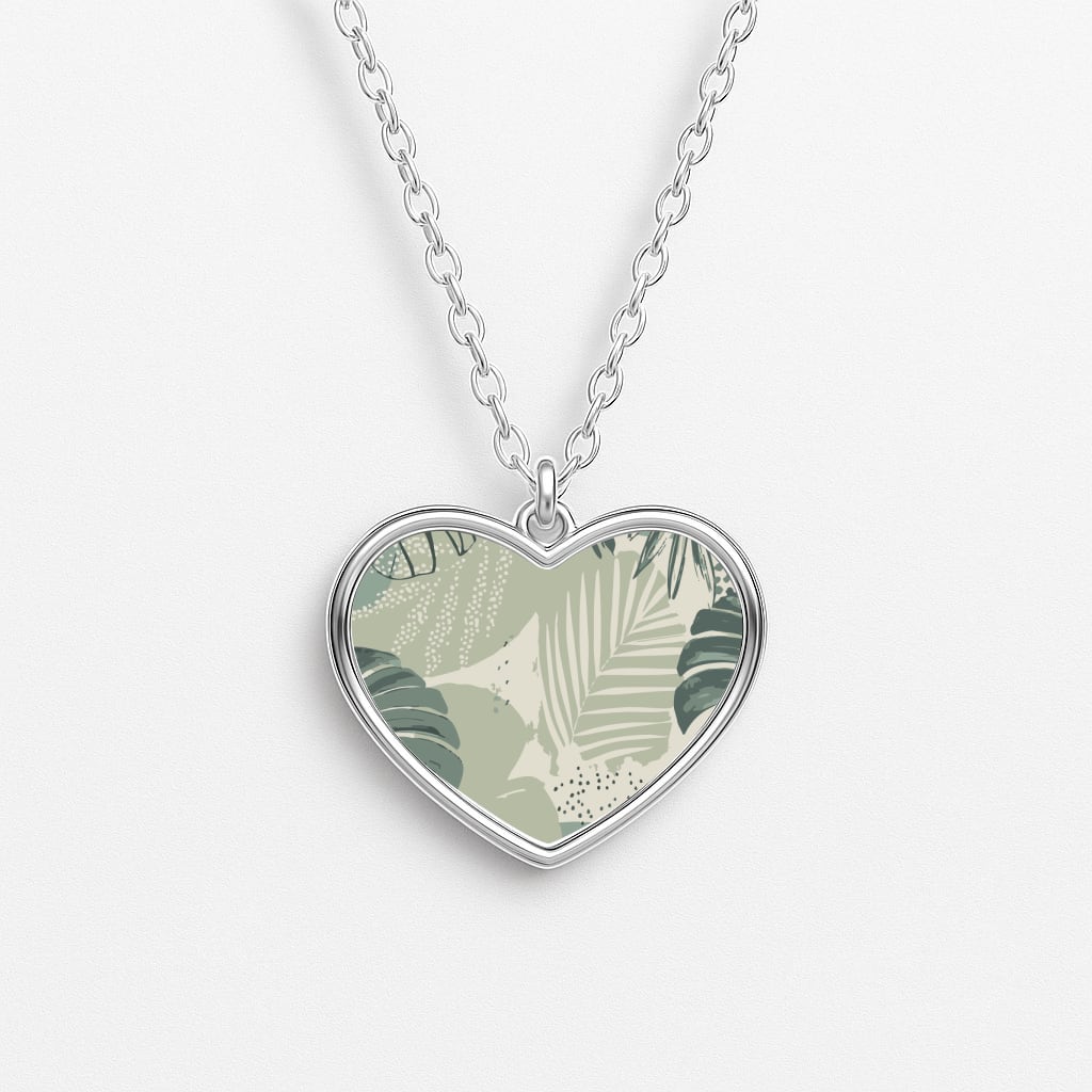 Green Leaf Pattern - Foliage Heart Necklace