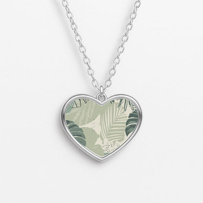 Green Leaf Pattern - Foliage Heart Necklace