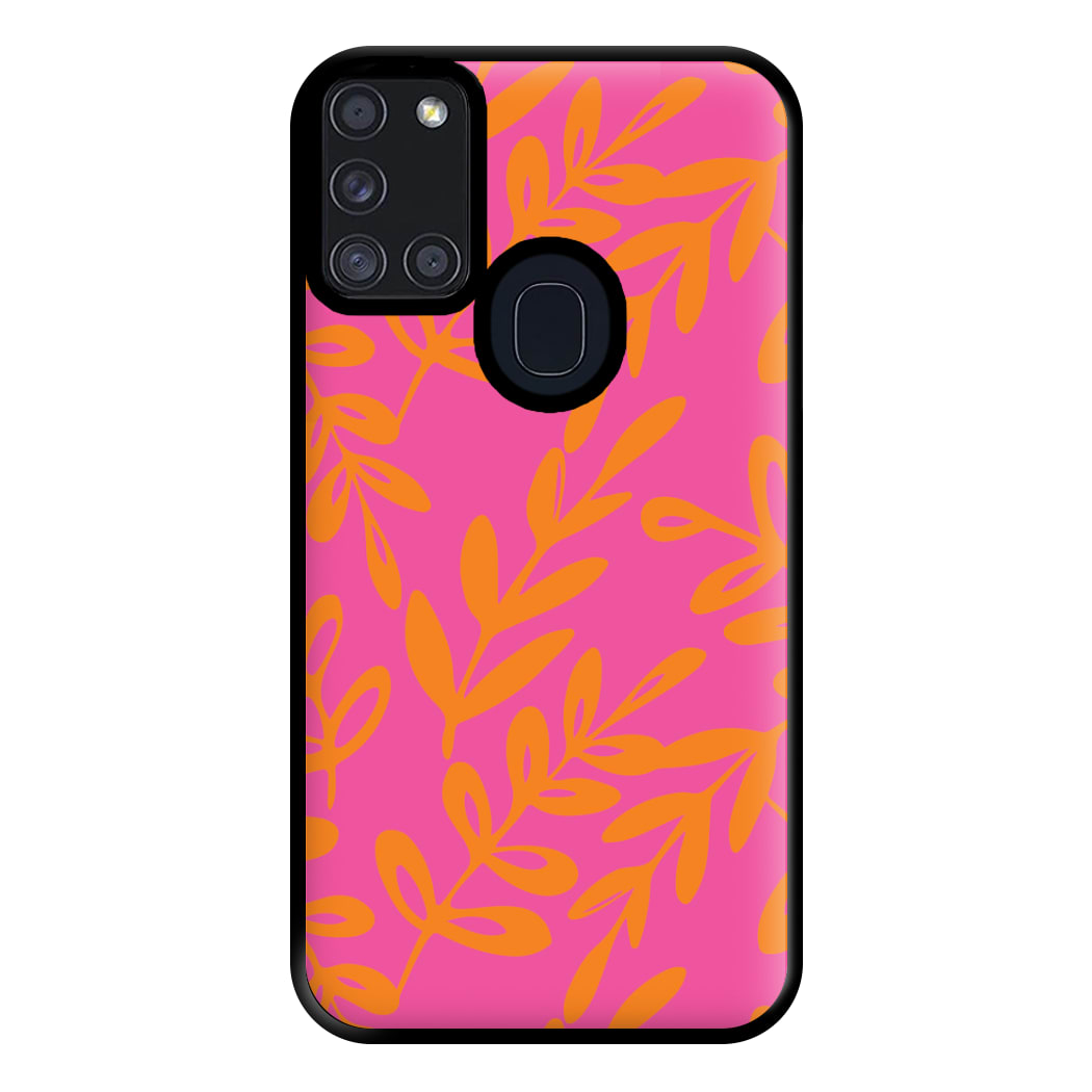 Pink & Orange Leaves - Foliage Phone Case for Galaxy A21s