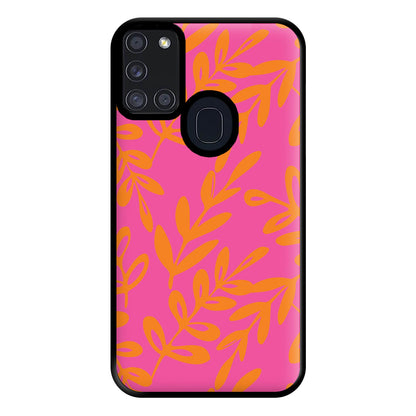 Pink & Orange Leaves - Foliage Phone Case for Galaxy A21s