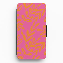 Pink & Orange Leaves - Foliage Flip / Wallet Phone Case