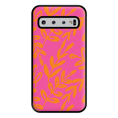 Pink & Orange Leaves - Foliage Phone Case for Galaxy S10 Plus