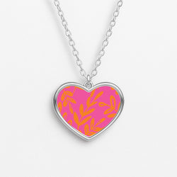 Pink & Orange Leaves - Foliage Heart Necklace