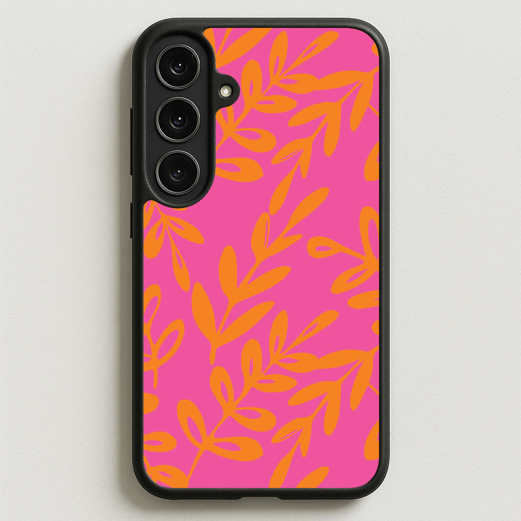 Pink & Orange Leaves - Foliage Phone Case for Galaxy S25FE
