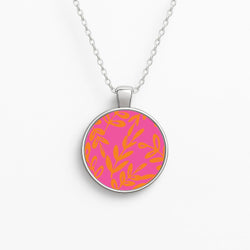 Pink & Orange Leaves - Foliage Circle Necklace