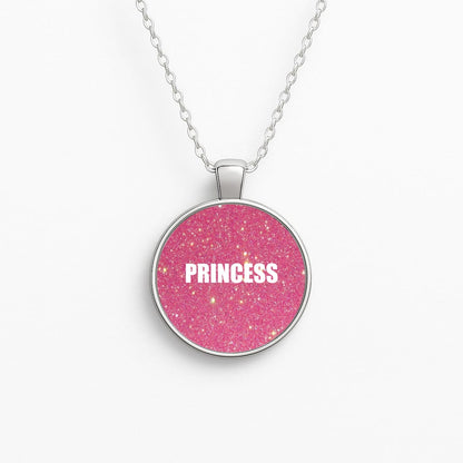 Glittery Pink Princess Circle Necklace