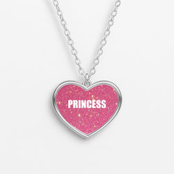 Glittery Pink Princess Heart Necklace