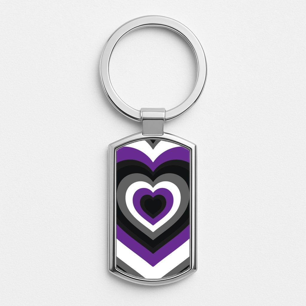 Asexual Pride Heart Silver Keyring