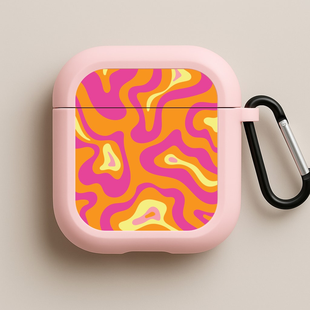 Orange And Pink Psychedelic Pattern Pink AirPods Case