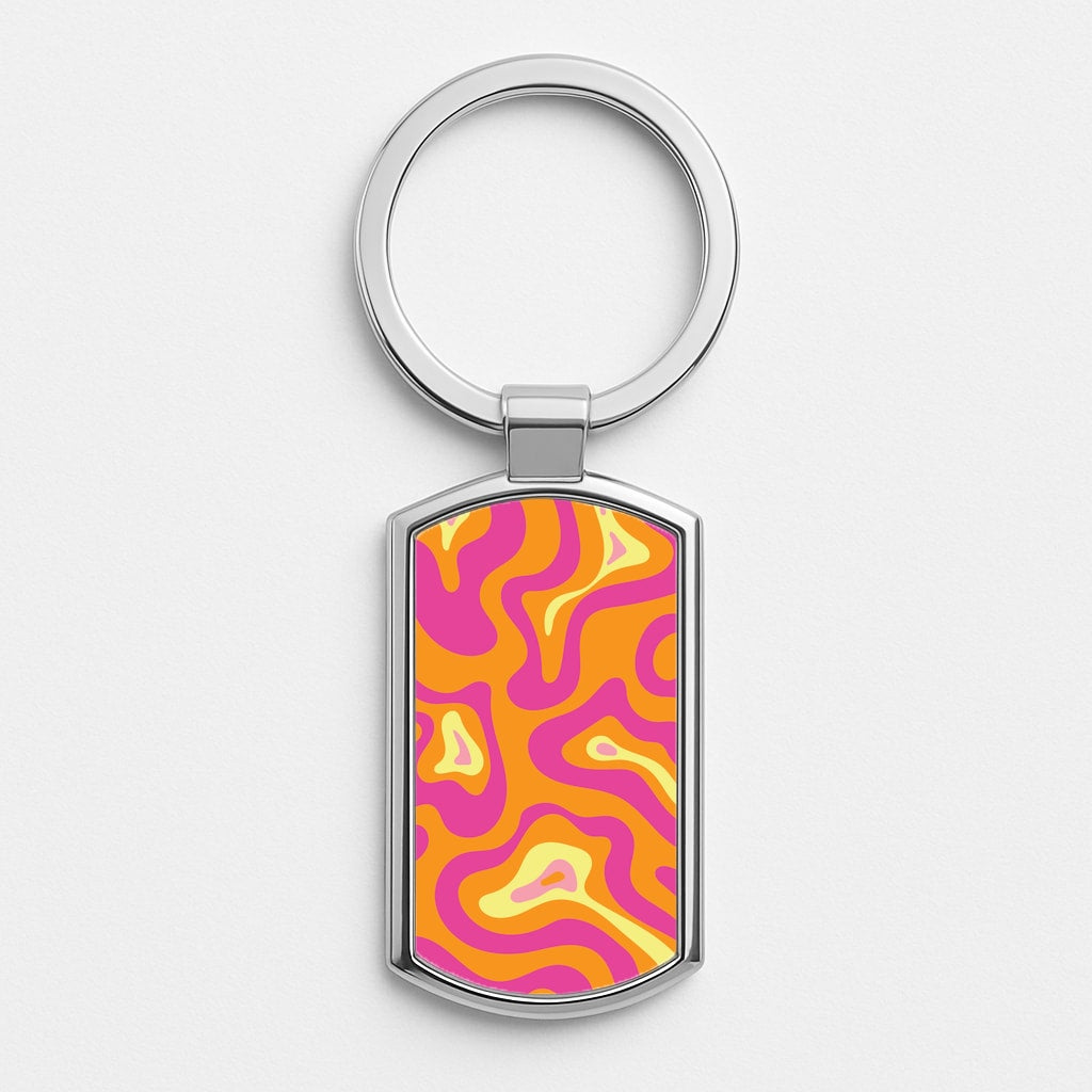 Orange And Pink Psychedelic Pattern Silver Keyring