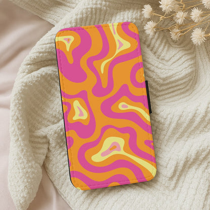 Orange And Pink Psychedelic Pattern Wallet Phone Case