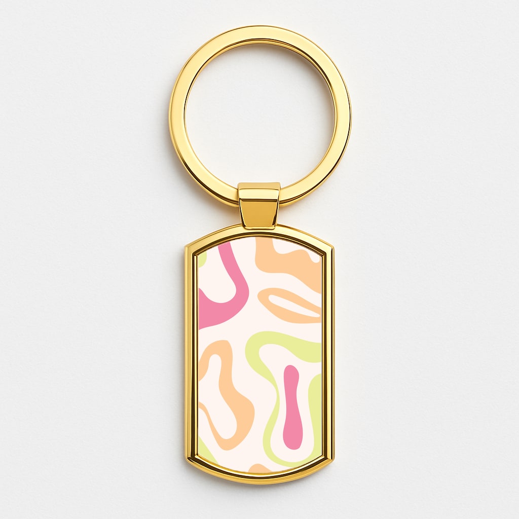 Pastel Shades Psychedelic Pattern Gold Keyring
