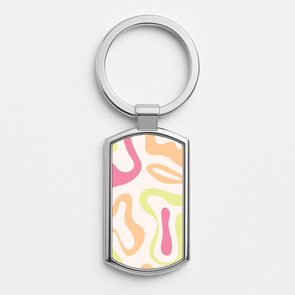 Pastel Shades Psychedelic Pattern Silver Keyring