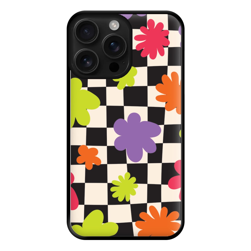 Abstract Flowers Checkered Pattern Phone Case