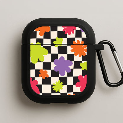 Abstract Flowers Checkered Pattern AirPods Case